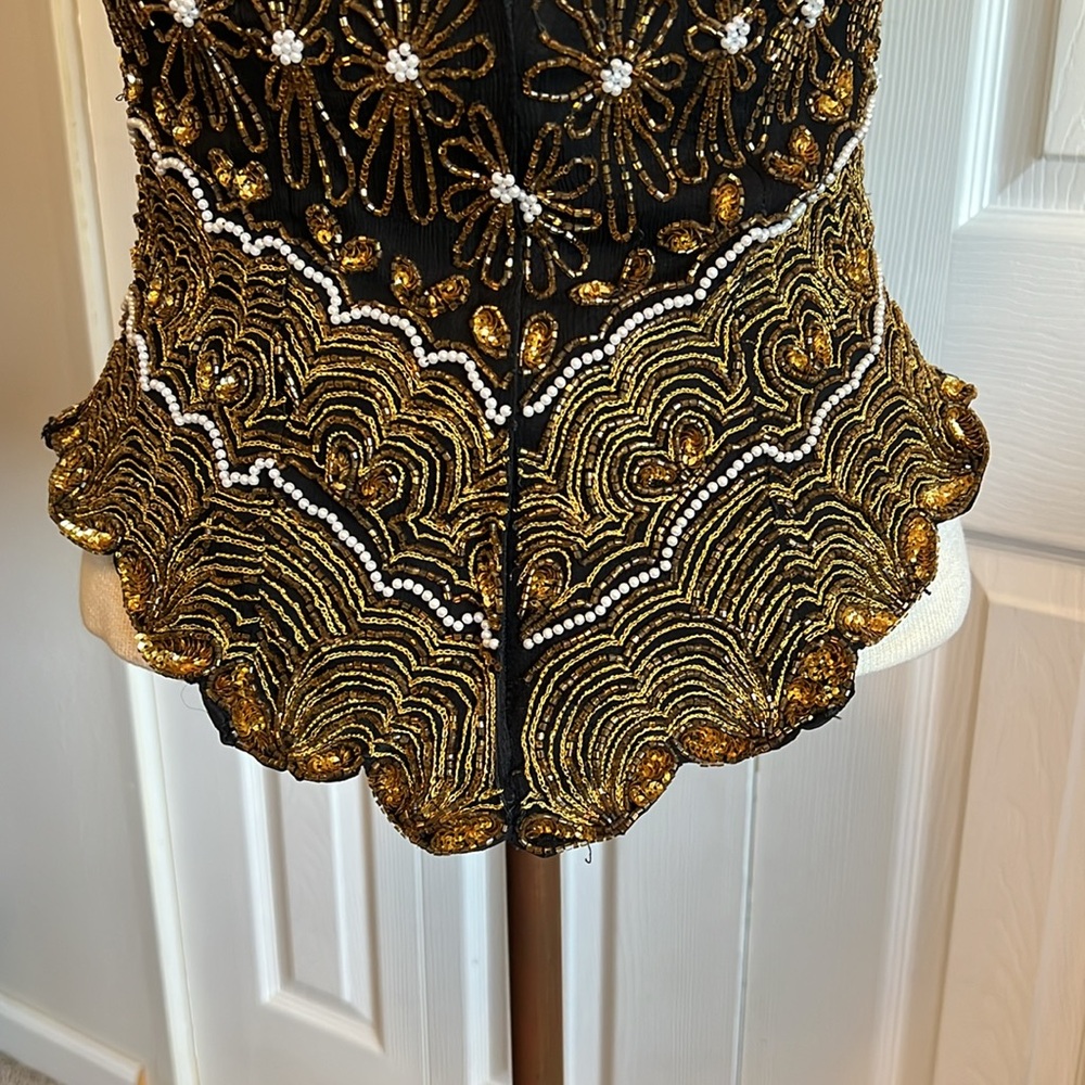Papell Boutique Silk Embellished Black Sleeveless Halter Neck Top Size Large - Picture 10 of 16